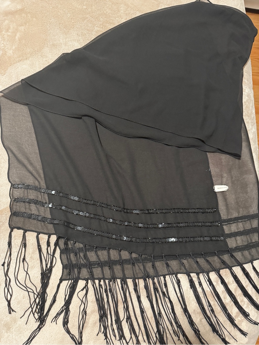 Black Beaded Fringe Scarf Shawl